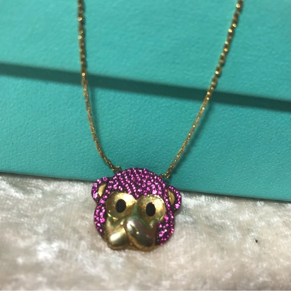 Gabi Rielle Jewelry - Gabi Rielle Pink Pave Rhinstones Sparkly Glam Cute Monkey Speak No Evil Necklace